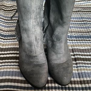 These are grey floral booties